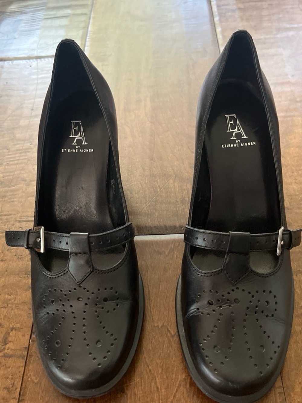 Vintage 90’s Etienne Aigner black leather retro Mary Jane Oxford pumps Sz. 7 - Picture 3 of 7